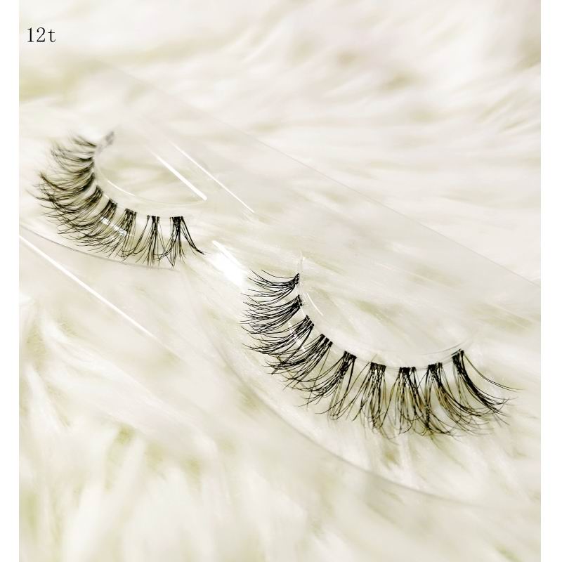 Transparent stem Mink Hair Eyelashes reusable Natural 3D Mink Messy Popular short False Eyelash Full Strip Eyelashes Extension