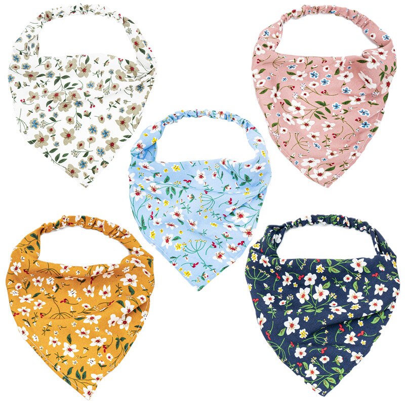 Floral Print Triangle Hair Scarf Headband Cute Turban Headwrap Head Scarf Elastic Hair Band Hairbands Women Hair Accessories summer wear