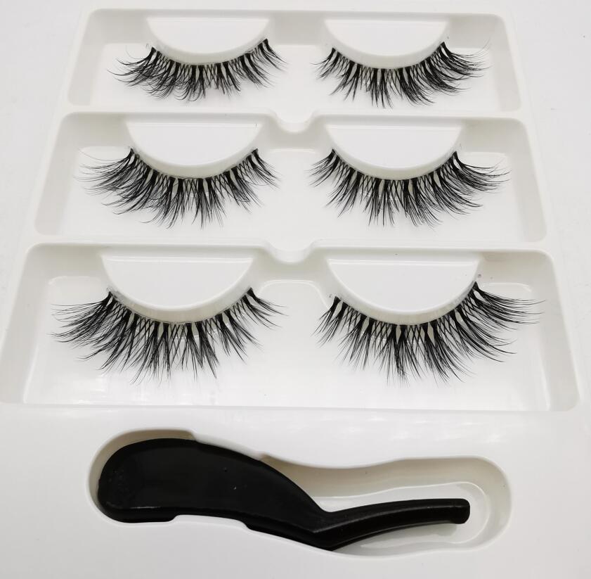 3 pairs 3D Mink Lashes Natural Long Wispy False Eyelashes +tweezers