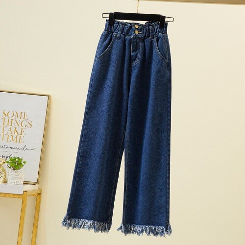 Women Jeans Casual Fashion Loose Wide Legs Elastic High Waist Thin Large Size