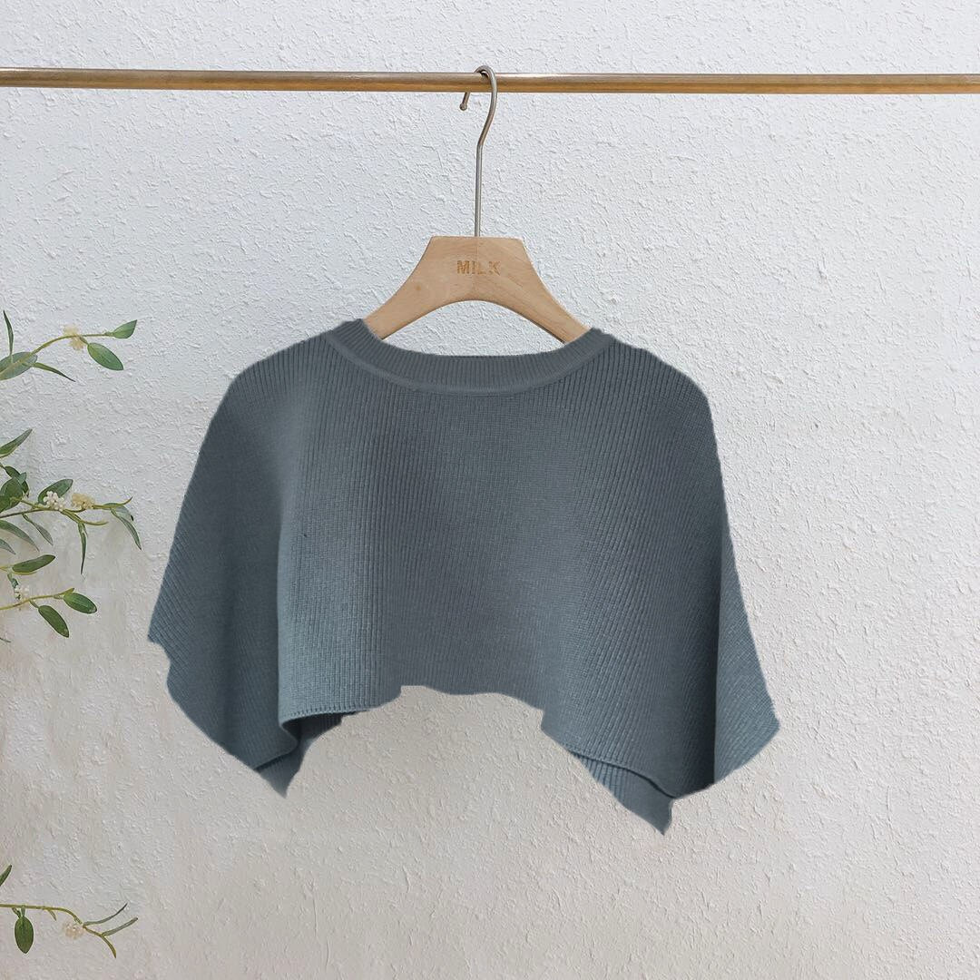 Knitted Cape Women Clothing O Neck Solid Short Tops Shawl Sweater Jumper 2023 Autumn Fashion Wild Knitted