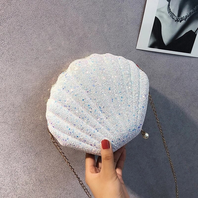 NEW Women Shoulder Handbags Shell Bag Chain Cute Sequins Small Bag Phone Money Pouch Zipper Crossbody Bags for Women Bolsa