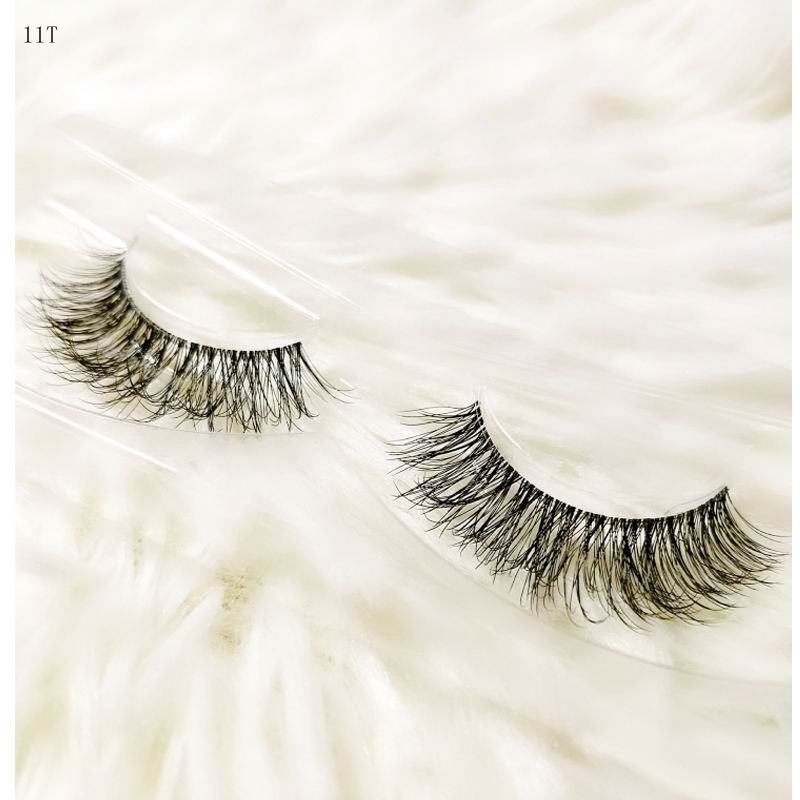 Transparent stem Mink Hair Eyelashes reusable Natural 3D Mink Messy Popular short False Eyelash Full Strip Eyelashes Extension