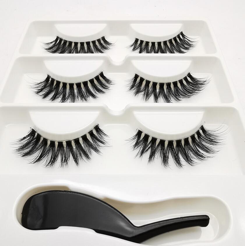 3 pairs 3D Mink Lashes Natural Long Wispy False Eyelashes +tweezers