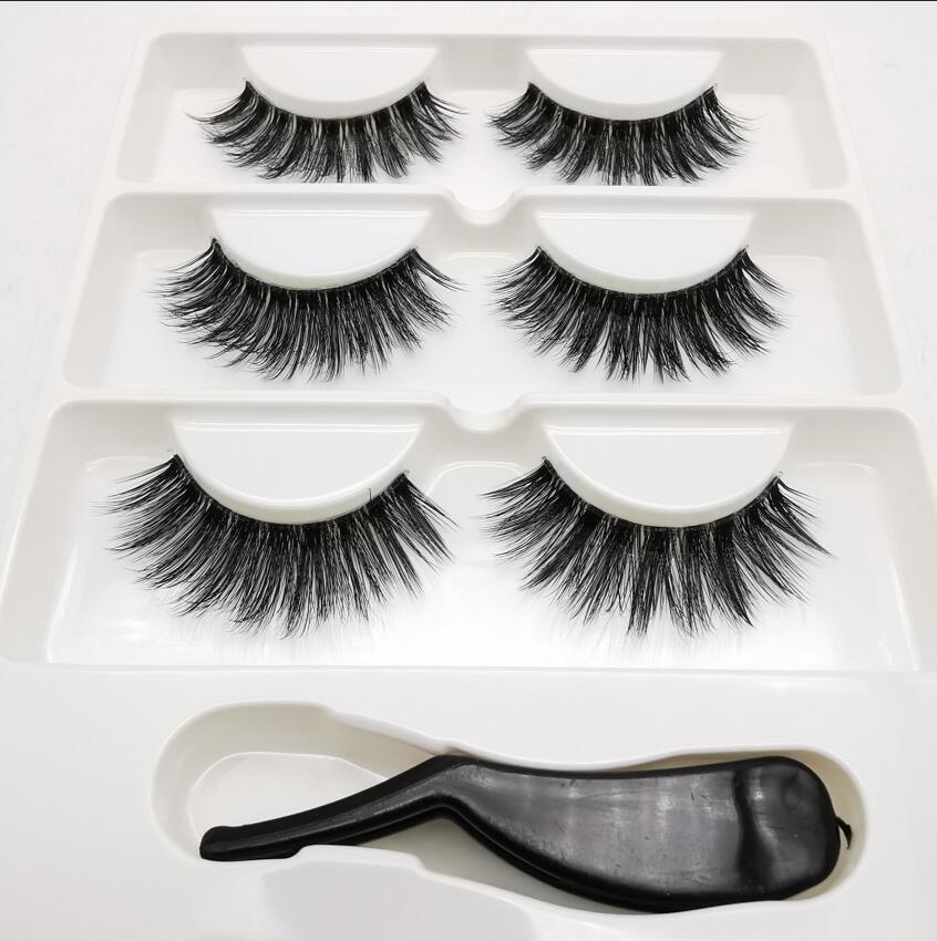 3 pairs 3D Mink Lashes Natural Long Wispy False Eyelashes +tweezers