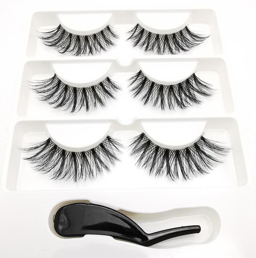 3 pairs 3D Mink Lashes Natural Long Wispy False Eyelashes +tweezers