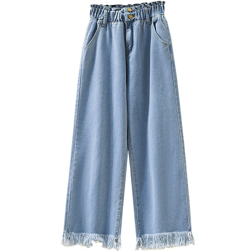 Women Jeans Casual Fashion Loose Wide Legs Elastic High Waist Thin Large Size