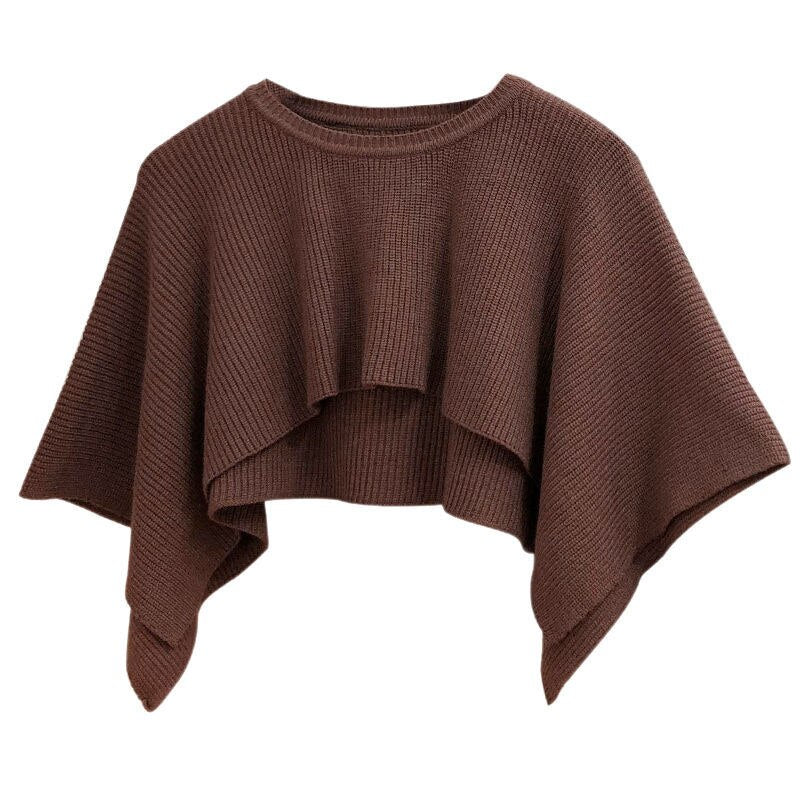 Knitted Cape Women Clothing O Neck Solid Short Tops Shawl Sweater Jumper 2023 Autumn Fashion Wild Knitted