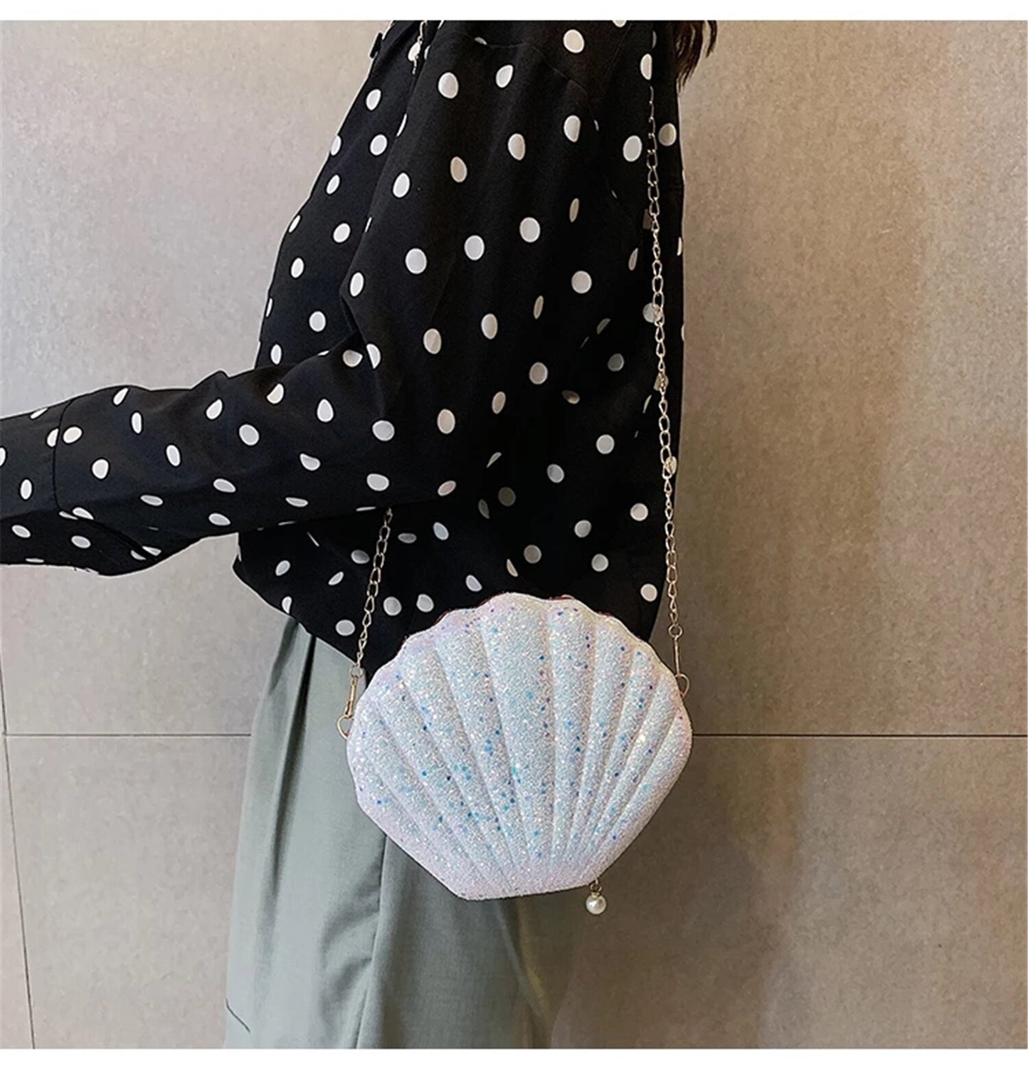 NEW Women Shoulder Handbags Shell Bag Chain Cute Sequins Small Bag Phone Money Pouch Zipper Crossbody Bags for Women Bolsa