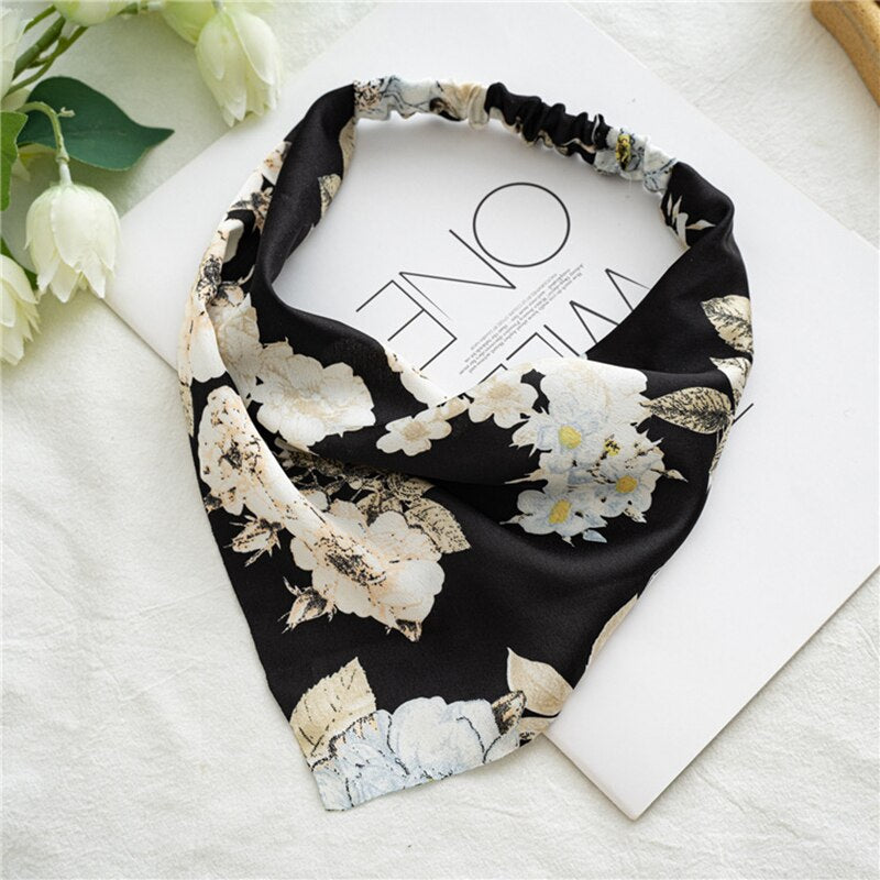 Floral Print Triangle Hair Scarf Headband Cute Turban Headwrap Head Scarf Elastic Hair Band Hairbands Women Hair Accessories summer wear