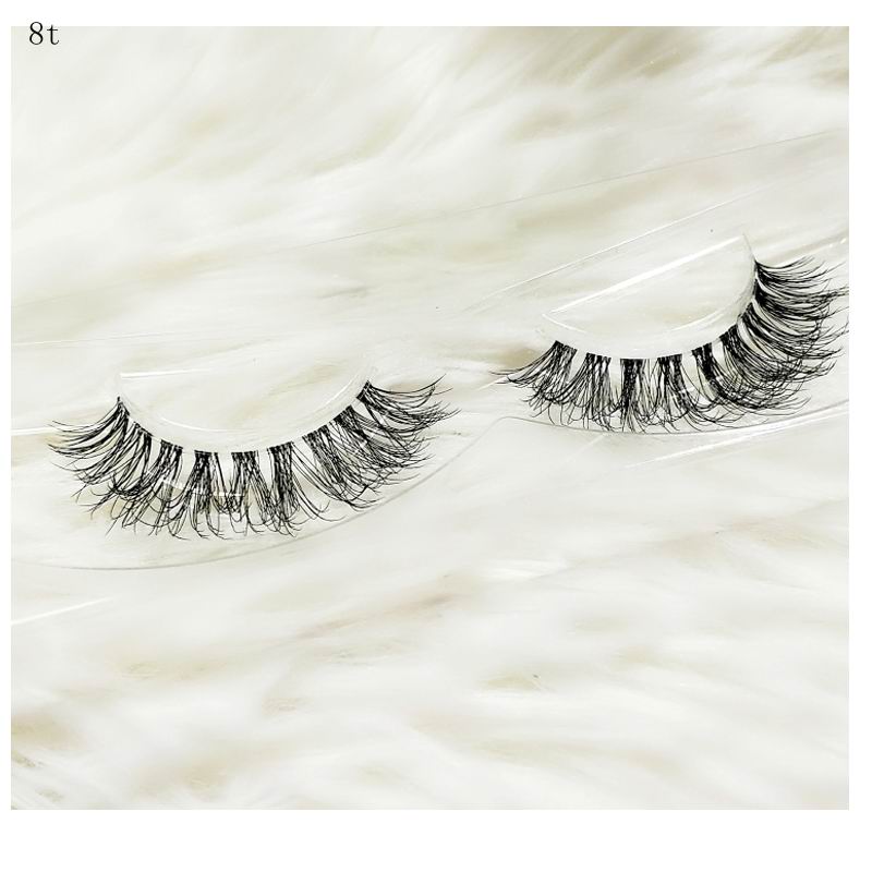 Transparent stem Mink Hair Eyelashes reusable Natural 3D Mink Messy Popular short False Eyelash Full Strip Eyelashes Extension