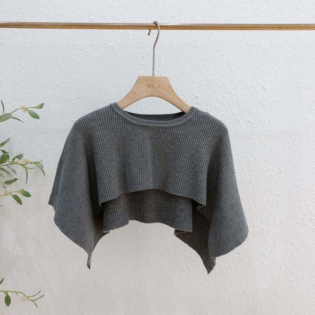 Knitted Cape Women Clothing O Neck Solid Short Tops Shawl Sweater Jumper 2023 Autumn Fashion Wild Knitted