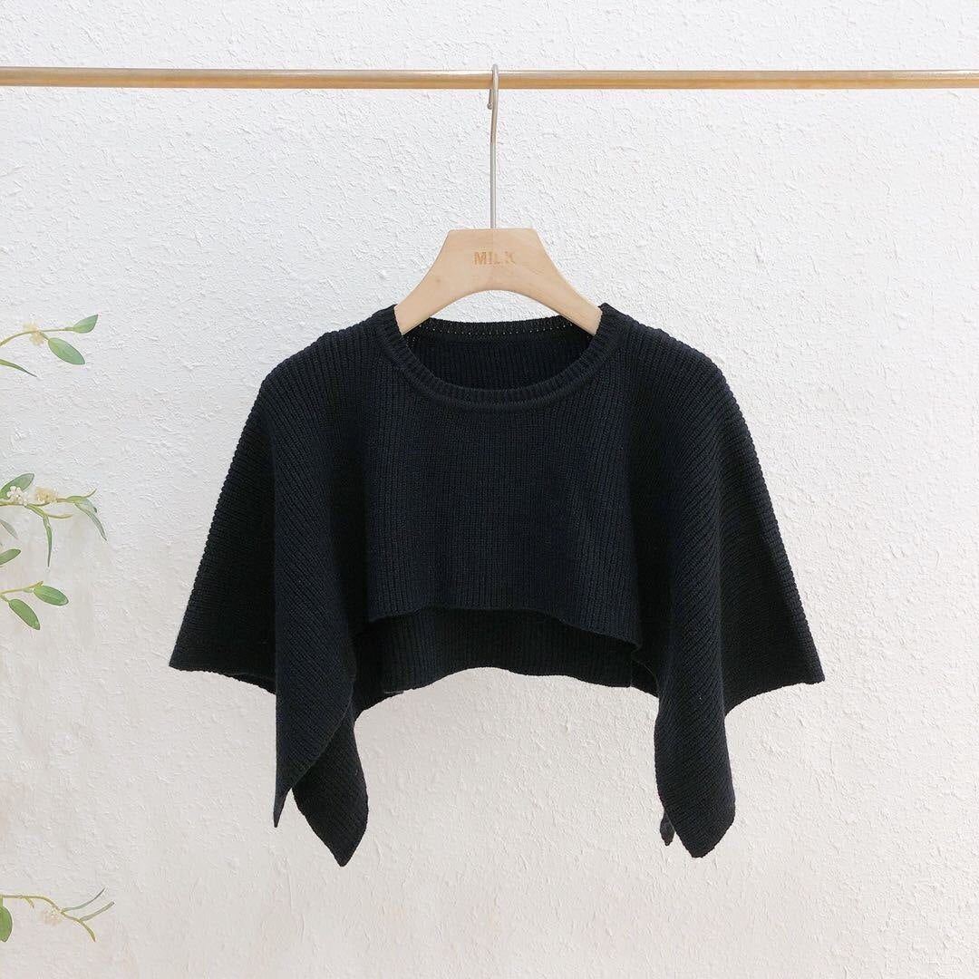 Knitted Cape Women Clothing O Neck Solid Short Tops Shawl Sweater Jumper 2023 Autumn Fashion Wild Knitted