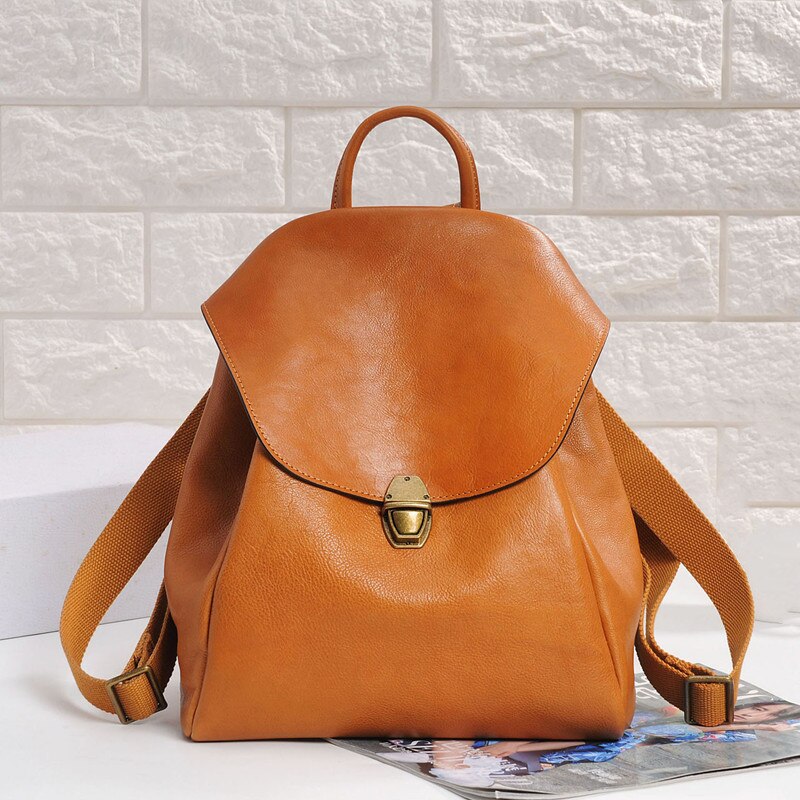 Vintage Natural Leather Backpacks For Women Casual Travel Female Knapsack High Quality Genuine Leather Daily Student Schoolbag