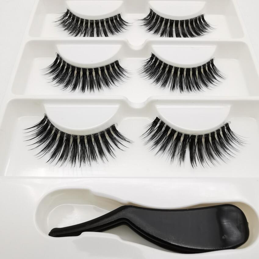3 pairs 3D Mink Lashes Natural Long Wispy False Eyelashes +tweezers