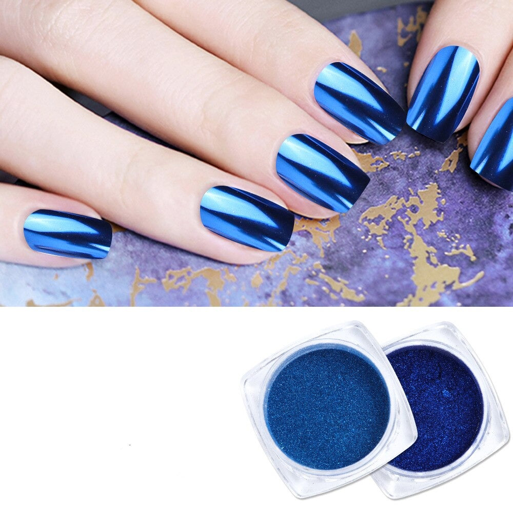 Blue -1 pack Mirror Powder Nail Chrome Gel Polish