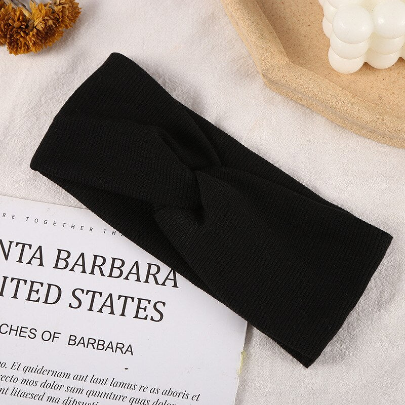 Woolen Cross Top Knot Elastic Hair Bands For Women Soft Solid Color Turban Headbands Women Girls Hair Accessories 2021