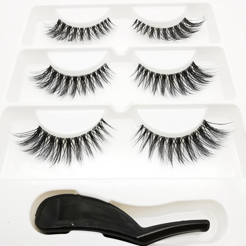 3 pairs 3D Mink Lashes Natural Long Wispy False Eyelashes +tweezers