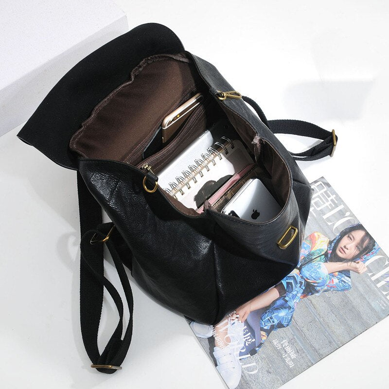 Vintage Natural Leather Backpacks For Women Casual Travel Female Knapsack High Quality Genuine Leather Daily Student Schoolbag
