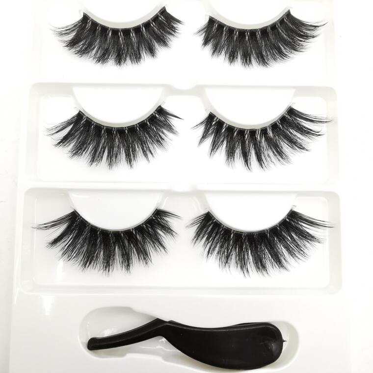 3 pairs 3D Mink Lashes Natural Long Wispy False Eyelashes +tweezers