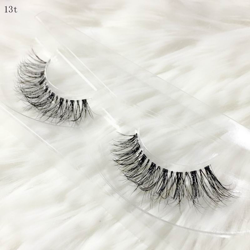 Transparent stem Mink Hair Eyelashes reusable Natural 3D Mink Messy Popular short False Eyelash Full Strip Eyelashes Extension