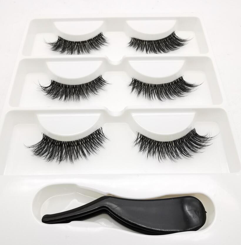 3 pairs 3D Mink Lashes Natural Long Wispy False Eyelashes +tweezers