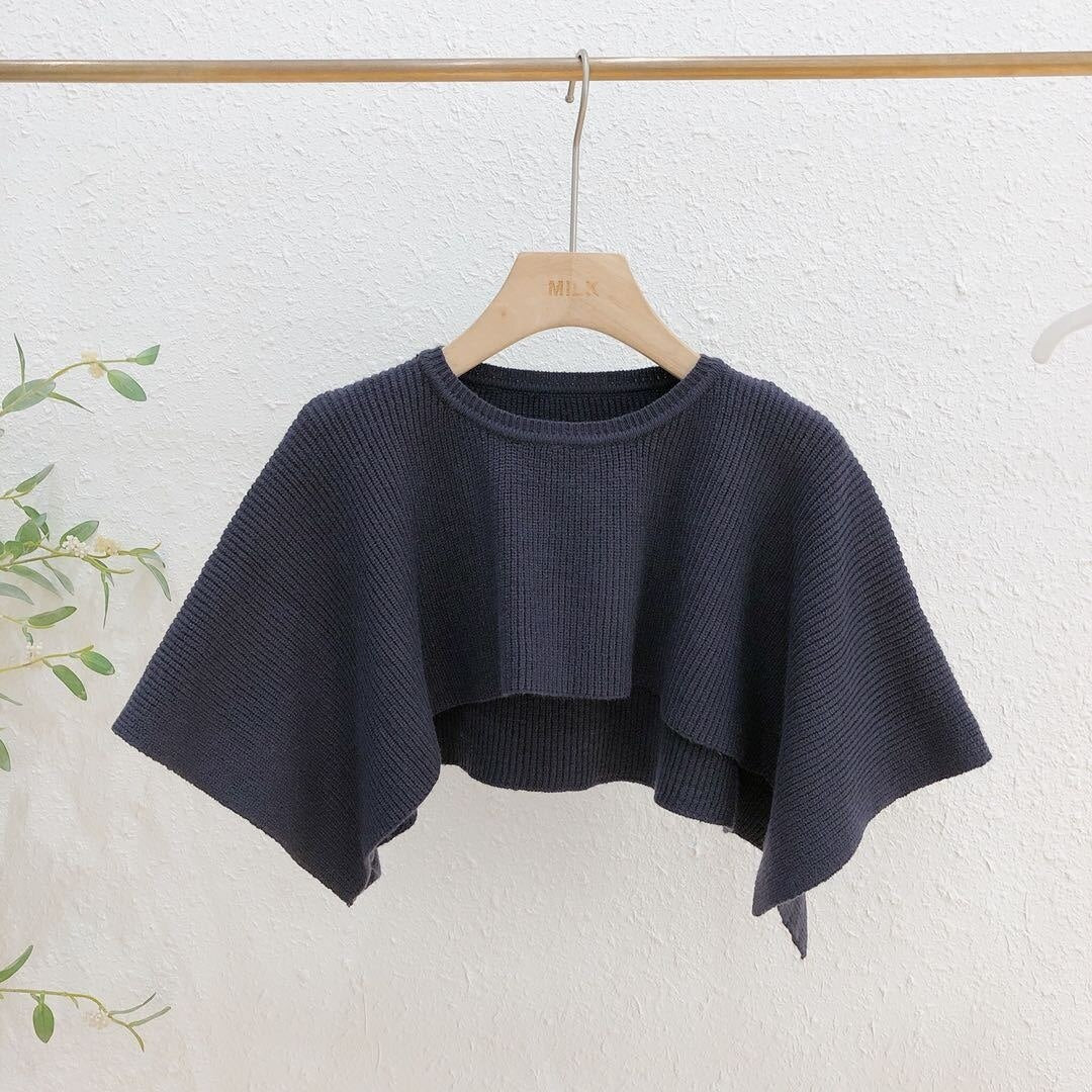 Knitted Cape Women Clothing O Neck Solid Short Tops Shawl Sweater Jumper 2023 Autumn Fashion Wild Knitted