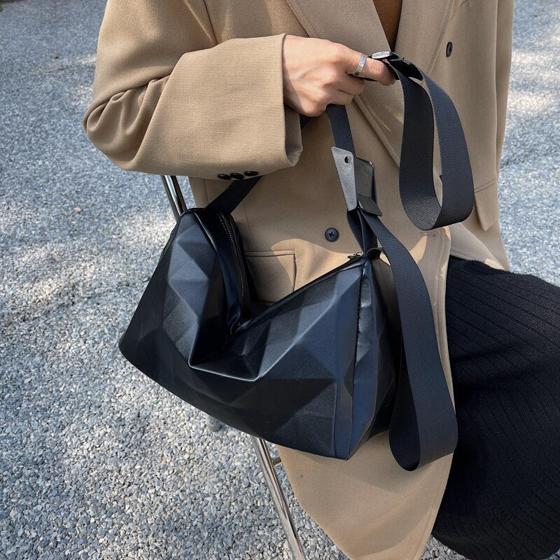 Geometric Pattern Large Bags for Women Pure Color Leather Girls Shoulder Bag