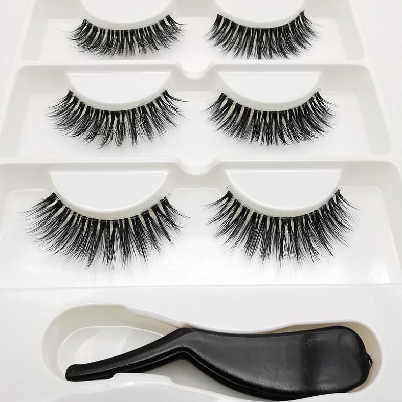3 pairs 3D Mink Lashes Natural Long Wispy False Eyelashes +tweezers
