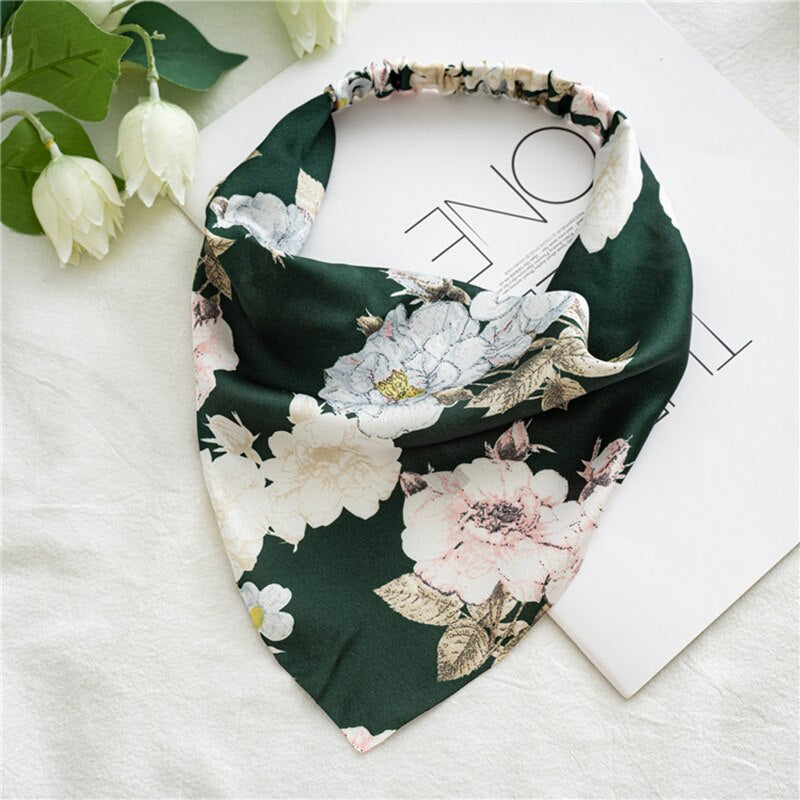 Floral Print Triangle Hair Scarf Headband Cute Turban Headwrap Head Scarf Elastic Hair Band Hairbands Women Hair Accessories summer wear
