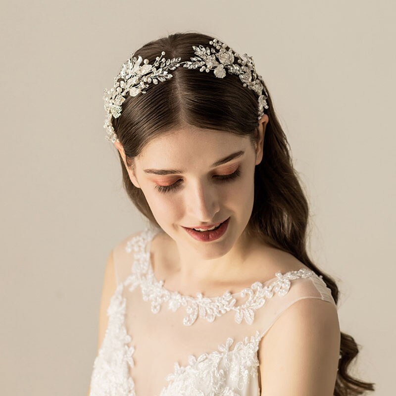 Handmade Alloy Wired Rhinestones Crystal Pearls Wedding Headband Bridal Hair