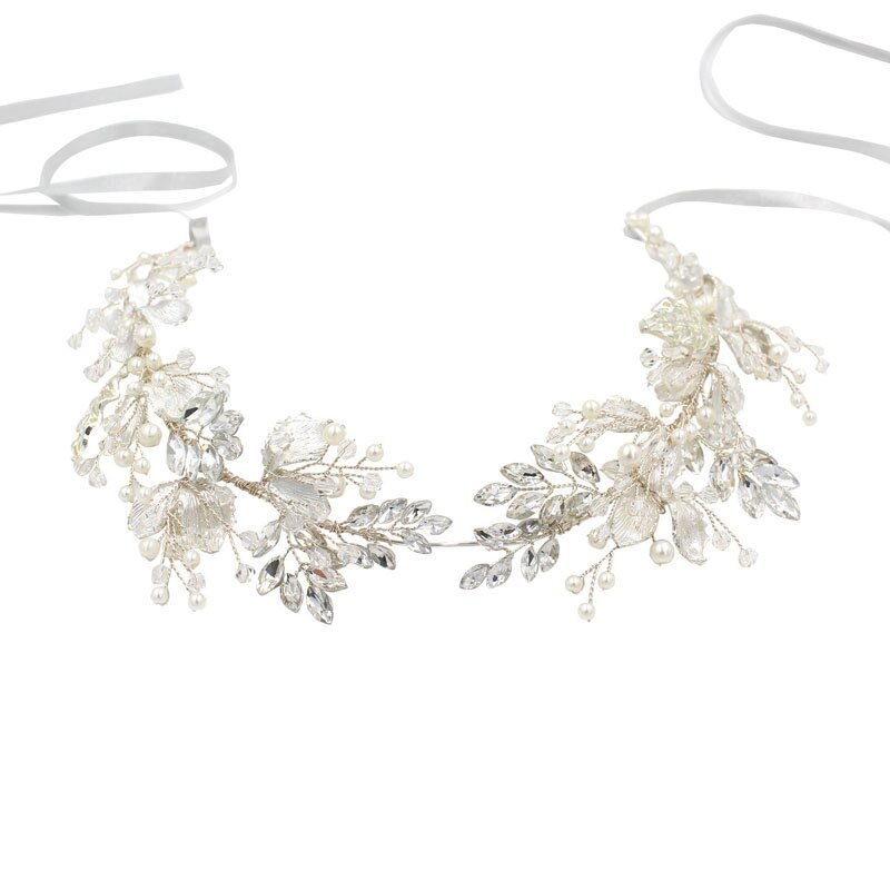 Handmade Alloy Wired Rhinestones Crystal Pearls Wedding Headband Bridal Hair