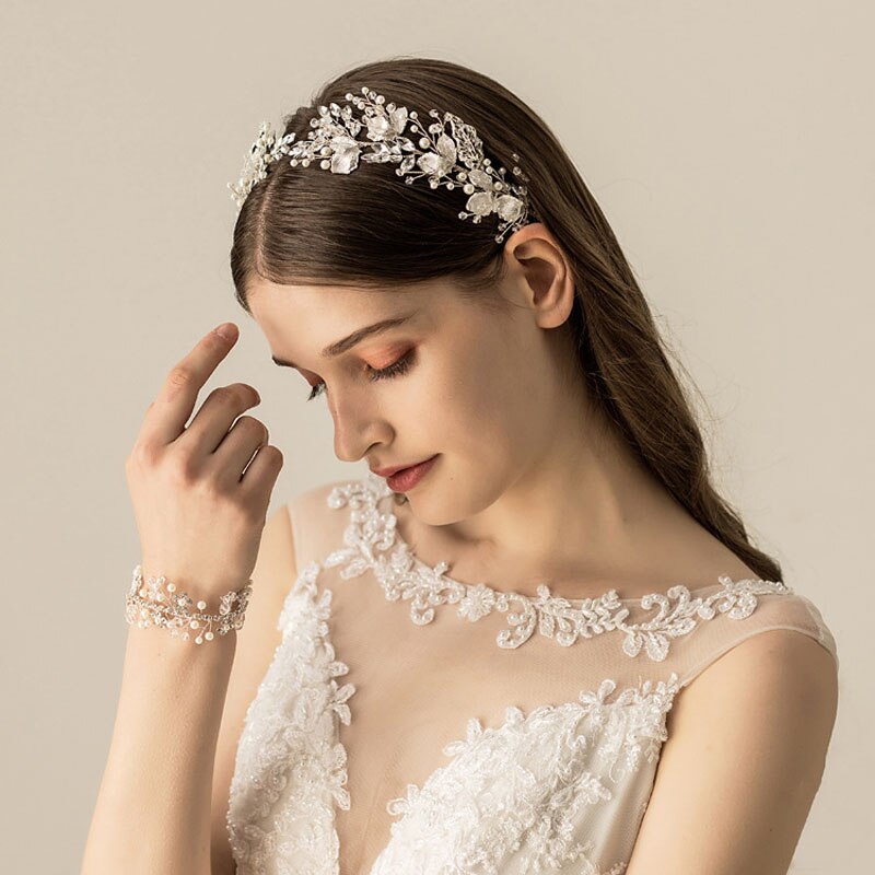 Handmade Alloy Wired Rhinestones Crystal Pearls Wedding Headband Bridal Hair