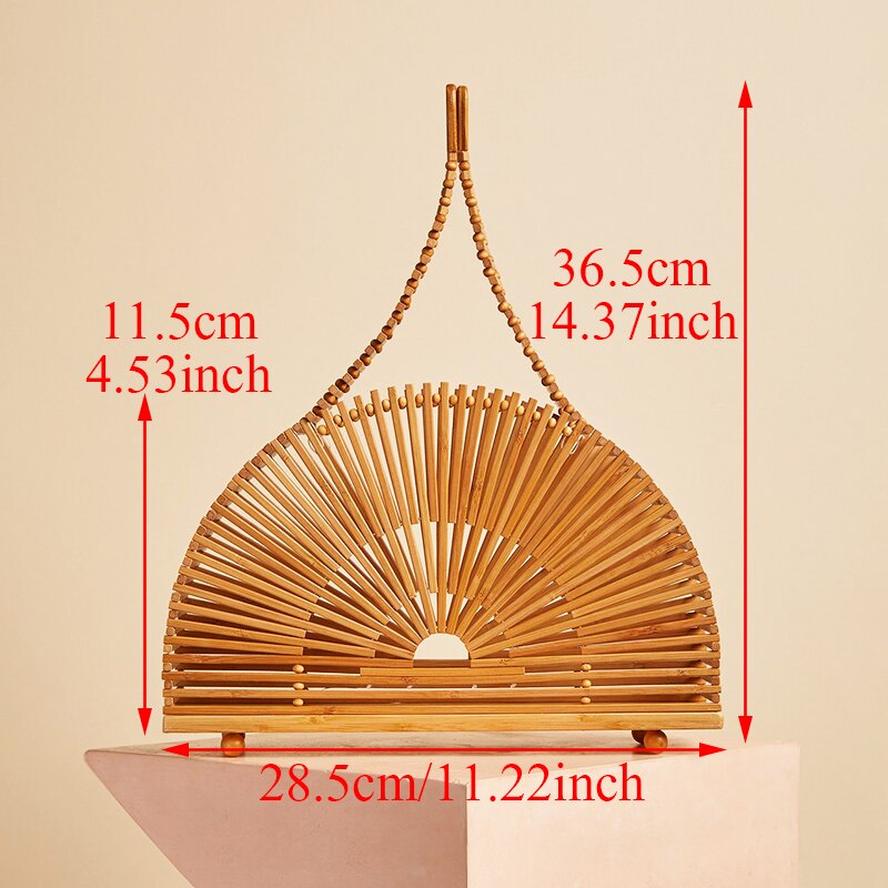 Magnet Round Bamboo Bag Handmade Woven Storage Bags Summer Hollow Beach Handbag Casual Tote Travel Organizer Dropshipping