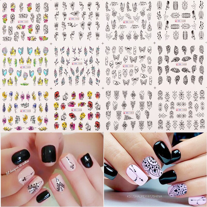 Patterns For Nail Art - Floral Aesthetic | Geometrical pattern | Figurine | Abstract art sheets pack of 12