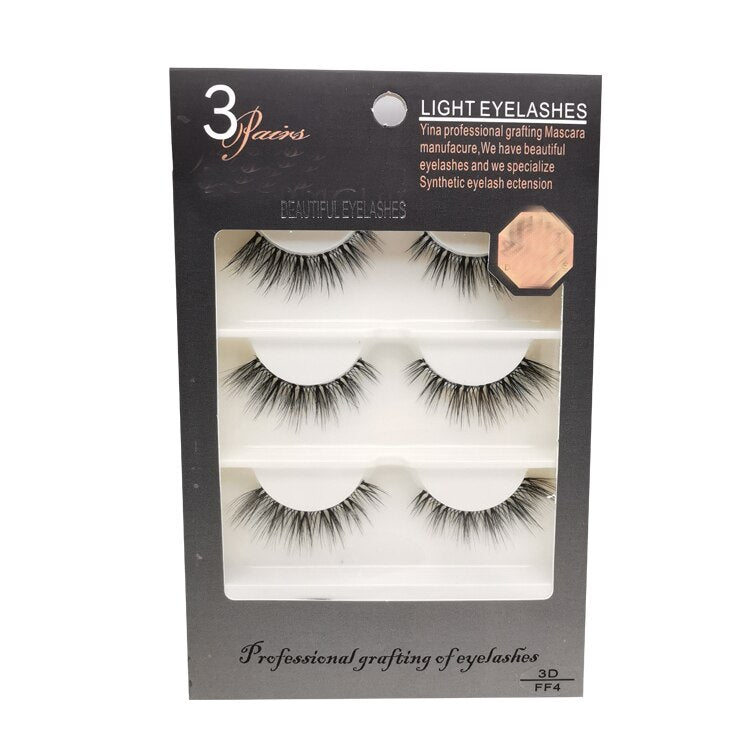3 pairs 3D Mink Lashes Natural Long Wispy False Eyelashes +tweezers