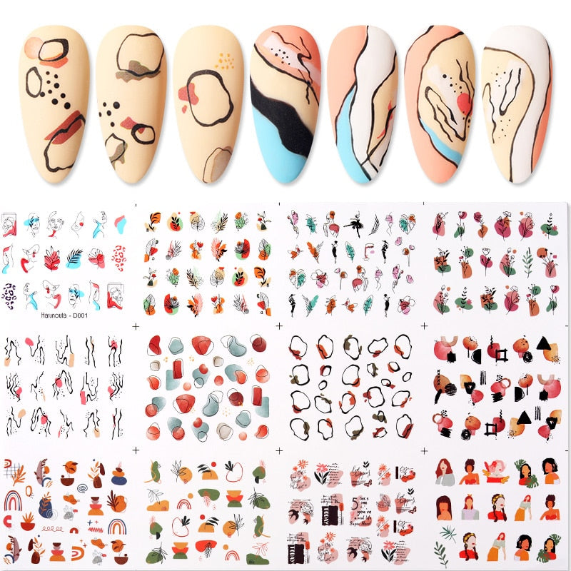 Patterns For Nail Art - Floral Aesthetic | Geometrical pattern | Figurine | Abstract art sheets pack of 12