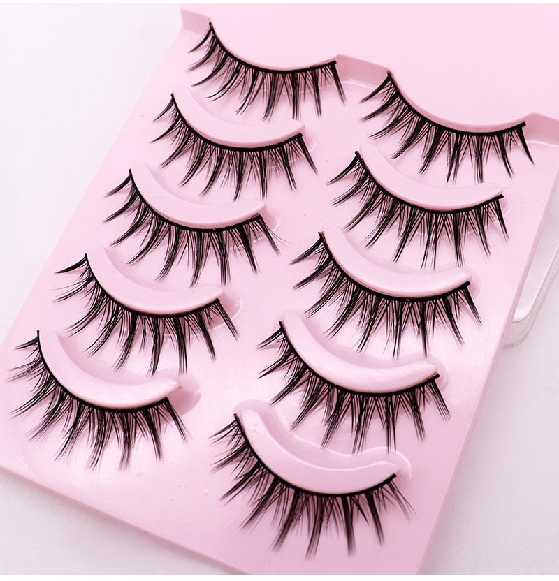 Natural Long Cosplay Makeup Cross Strip False Eyelashes Black Eye Lashes and Cat Eye Lashes 5pairs