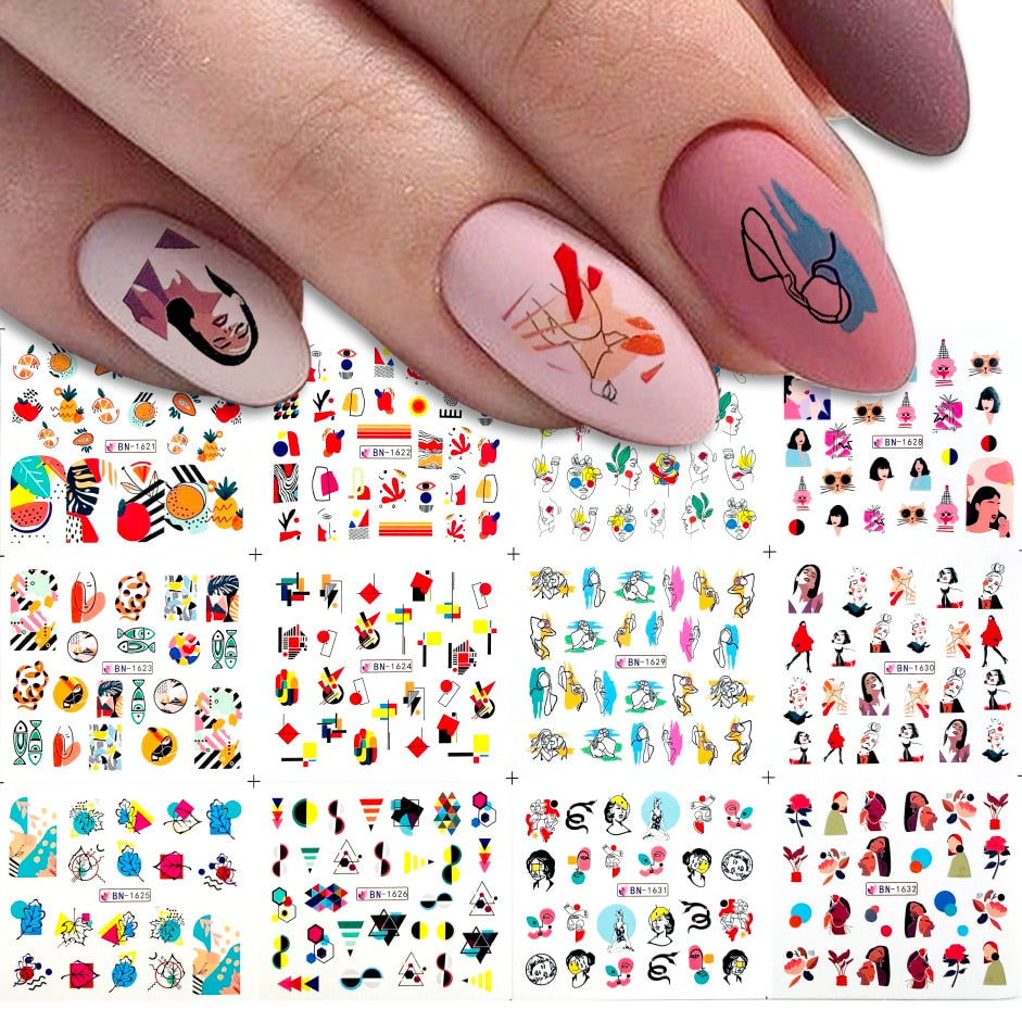 Patterns For Nail Art - Floral Aesthetic | Geometrical pattern | Figurine | Abstract art sheets pack of 12