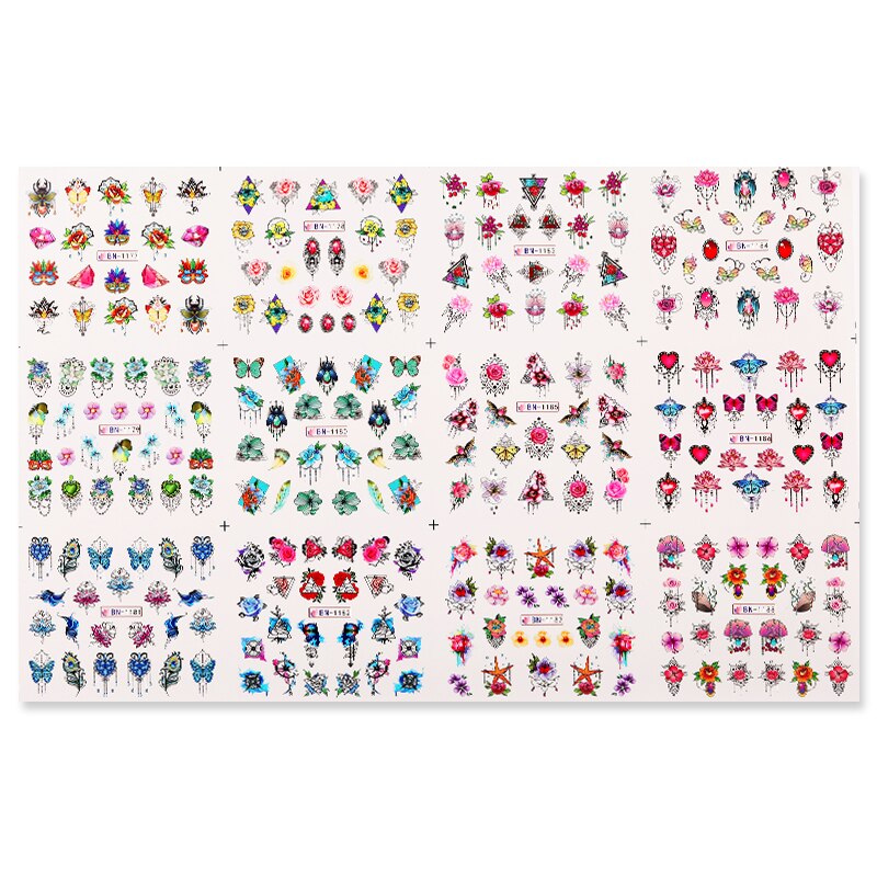 Patterns For Nail Art - Floral Aesthetic | Geometrical pattern | Figurine | Abstract art sheets pack of 12