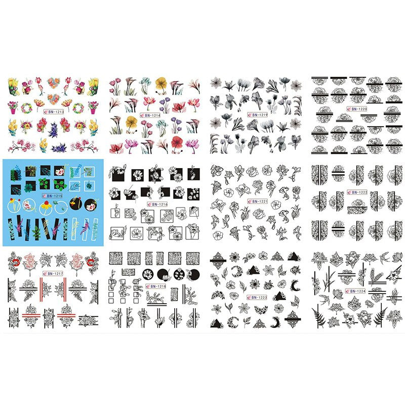 Patterns For Nail Art - Floral Aesthetic | Geometrical pattern | Figurine | Abstract art sheets pack of 12