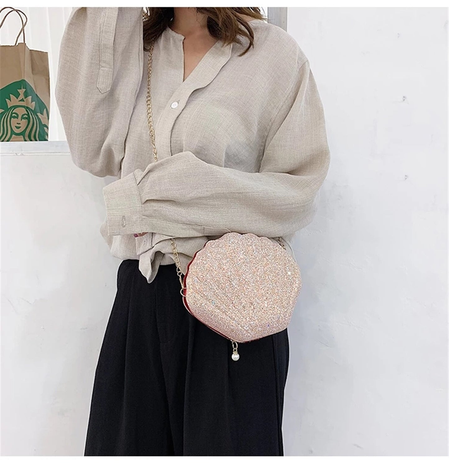 NEW Women Shoulder Handbags Shell Bag Chain Cute Sequins Small Bag Phone Money Pouch Zipper Crossbody Bags for Women Bolsa