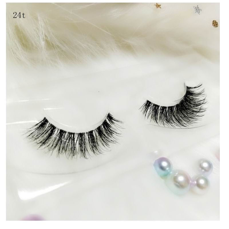 Transparent stem Mink Hair Eyelashes reusable Natural 3D Mink Messy Popular short False Eyelash Full Strip Eyelashes Extension