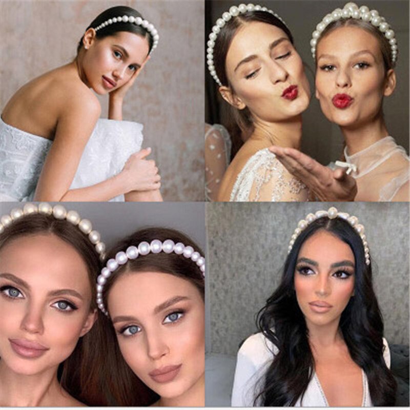 New Simple Full Pearls Women Hairbands Sweet Headband Hair Hoops Holder Ornament Head Band Lady Elegant Fashion Hair Accessories