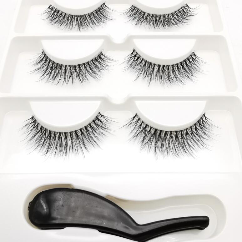 3 pairs 3D Mink Lashes Natural Long Wispy False Eyelashes +tweezers