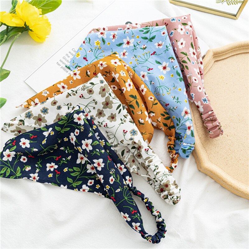 Floral Print Triangle Hair Scarf Headband Cute Turban Headwrap Head Scarf Elastic Hair Band Hairbands Women Hair Accessories summer wear
