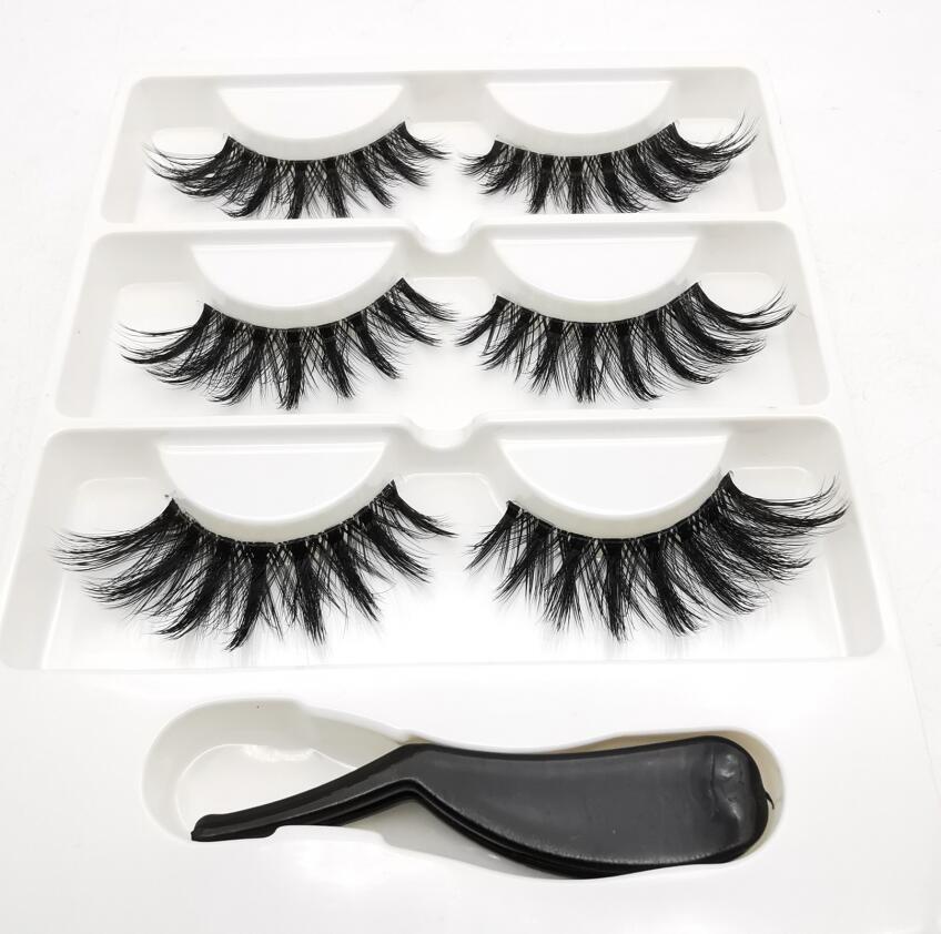 3 pairs 3D Mink Lashes Natural Long Wispy False Eyelashes +tweezers