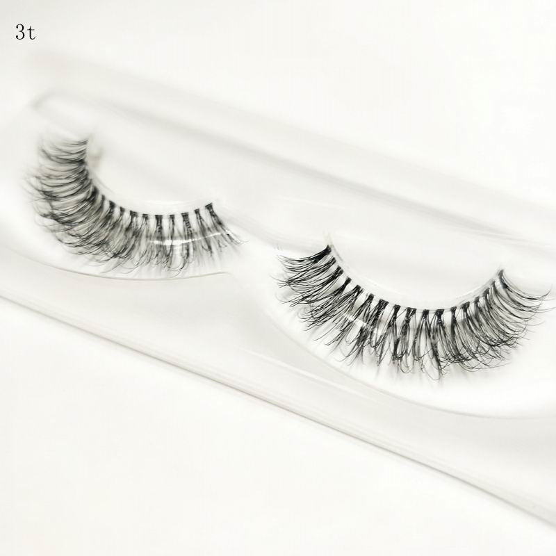 Transparent stem Mink Hair Eyelashes reusable Natural 3D Mink Messy Popular short False Eyelash Full Strip Eyelashes Extension