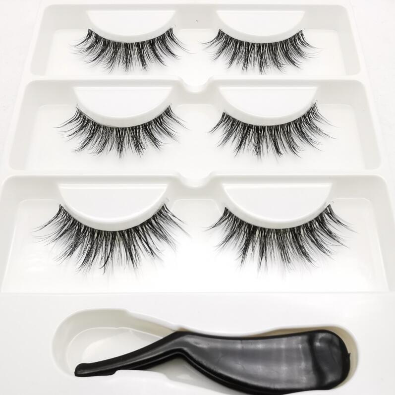 3 pairs 3D Mink Lashes Natural Long Wispy False Eyelashes +tweezers