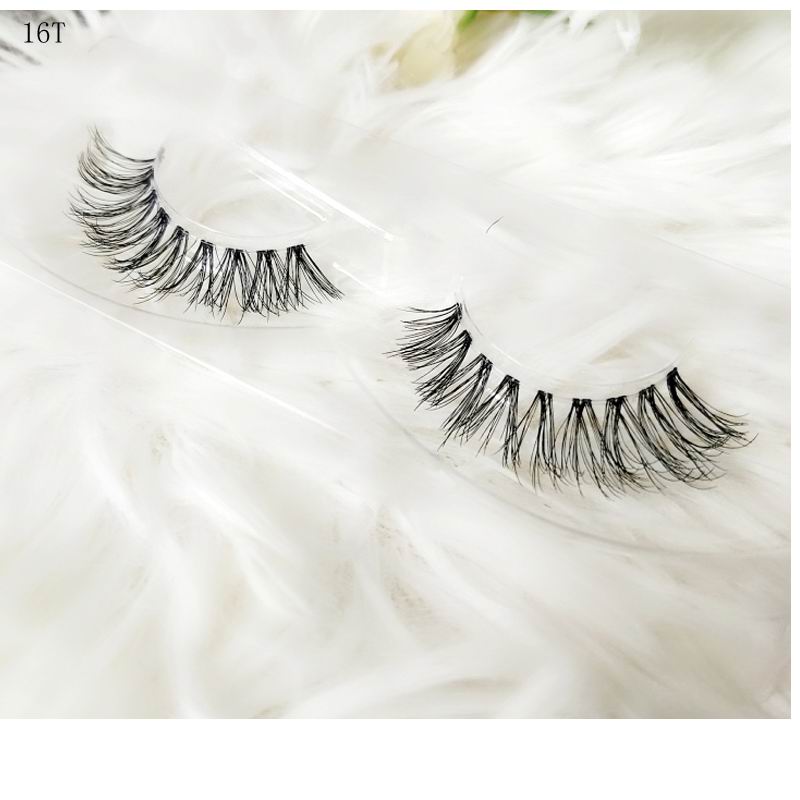 Transparent stem Mink Hair Eyelashes reusable Natural 3D Mink Messy Popular short False Eyelash Full Strip Eyelashes Extension